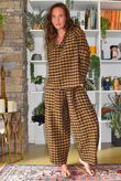 Bibi Gingham Frill Neck Shirt Ochre